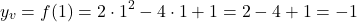\[ y_v = f(1) = 2 \cdot 1^2 - 4 \cdot 1 + 1 = 2 - 4 + 1 = -1 \]